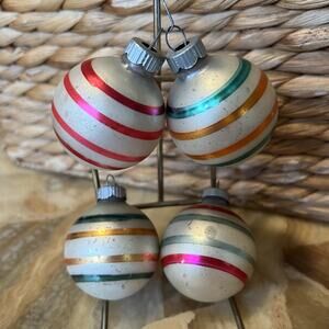 VINTAGE SHINY BRIGHT STRIPED ORNAMENTS: Lot Of 4. 1.5”
